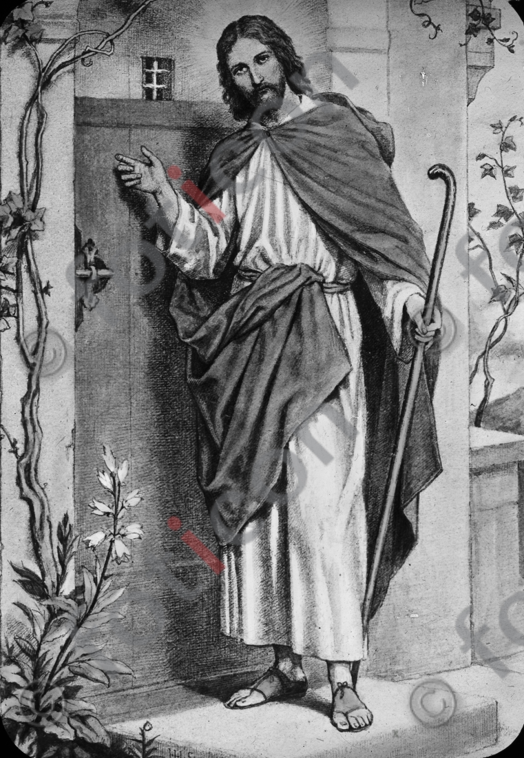 Jesus klopft an die Tür | Jesus knocks at the door  - Foto foticon-600-Simon-043-Hoffmann-001-2-sw.jpg | foticon.de - Bilddatenbank für Motive aus Geschichte und Kultur